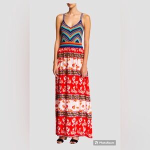 Parker‎ Women’s Maxi Dress 6 Crochet Mixed Media Mixed Print